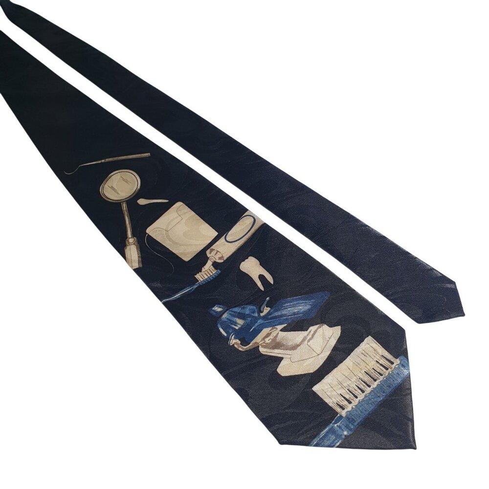 Roberto Cellini Dental Themed Silk Tie Vintage Pattern Design Medics Office Art